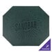 A green faux leather octagon placemat with the word sandbar.