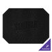 A black hardboard and faux leather octagon placemat with customizable text.