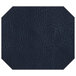 A navy octagon shaped hardboard and faux leather mat with stitching.