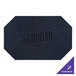 A navy hardboard and faux leather octagon placemat with text on it.