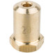 A gold metal cylinder with a threaded nut and hole in it.
