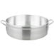 A silver heavy-duty aluminum Vollrath brazier pan with handles.