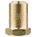 A gold brass #30 Hood Orifice with 3/8-27UNS threads.