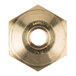 A close-up of a hexagon shaped gold #30 Hood Orifice with a hole in the middle.