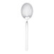 A Walco Vogue stainless steel bouillon spoon with a white handle.