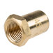 A close-up of a brass #45 hood orifice nut with a brass threaded nut on it.