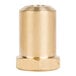 A gold metal cylindrical threaded nut.