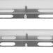 A stainless steel wall mounted utensil rack with a shelf and two metal brackets with holes on the side.