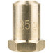 A close-up of a brass #35 hood orifice with a threaded metal surface.