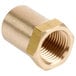 A gold threaded hood orifice nut with a nut on the end.