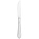 A silver knife with a white handle on a white background.