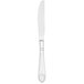 A silver Walco European table knife with a white handle.