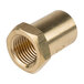 A close-up of a brass threaded nut.