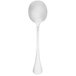 A Walco stainless steel bouillon spoon with a white handle.