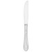 A silver knife with a white handle.