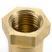 A brass threaded nut with 3/8-27UNS threading.