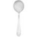A close-up of a Walco stainless steel bouillon spoon with a black handle.