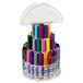 A plastic container with a clear lid holding Crayola Pip-Squeaks markers.