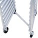 A Channel 401AN metal sheet pan rack with black wheels.