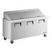 A True stainless steel 3 door refrigerated sandwich prep table.