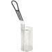 A stainless steel Waring round pasta cooker basket with a black handle.