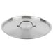 A close-up of a silver Vigor stainless steel lid with a handle.