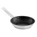 A close-up of a silver and black Vigor SS1 Series stainless steel frying pan.