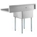 A Regency stainless steel sink with a right drainboard and galvanized steel legs.