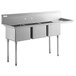 A Regency stainless steel three compartment sink with a right drainboard.