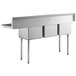 A Regency stainless steel 3 compartment sink with right drainboard.