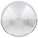 A close up of a Vigor stainless steel lid with a circular handle.