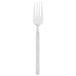 A close-up of a Walco Frosted Vogue stainless steel table fork with a white handle.
