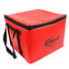 A red Sterno insulated food carrier bag with black straps.