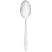 A Walco 18/10 stainless steel serving spoon with a white handle and a black circle on it.