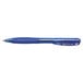 A close-up of a Bic blue retractable pen with a black cap.