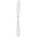 A silver Walco Modernaire dinner knife with a white background.