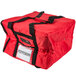 A red Rubbermaid insulated delivery bag with black straps.