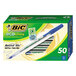 A box of Bic Ecolutions Round Stic blue pens on a counter.