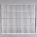 A white wire shelf with a square grid pattern.