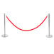 A red rope attached to a silver rope-style Lancaster Table & Seating crowd control stanchion.