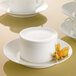 A close up of a Villeroy & Boch white bone porcelain bouillon cup.