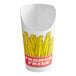 A white Choice paper scoop cup with yellow and red French fry designs.