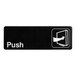 A black rectangular sign with white text that says "Push" and has a white arrow pointing to the left.