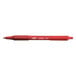 A red Bic Soft Feel pen with a black tip.