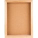 A wooden frame cork board inside an Aarco Enclosed Hinged Display Case.