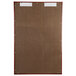 A brown board with a wooden frame and two doors with white paper inside.