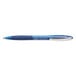 A Bic Atlantis blue ballpoint pen with a silver tip.