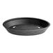 A black round plastic diner platter with a black handle.