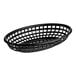 A black oval plastic fast food basket with holes.