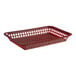 A brown rectangular plastic fast food basket with holes.